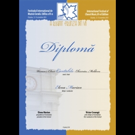 Диплом первой Диплом степени в Международном Фестиваль хоровой музыки "A ruginit frunza din vii", IV Выпуск, 2011